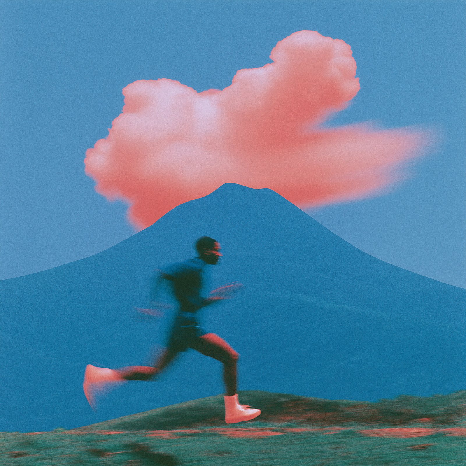Runner in front of a mountain
